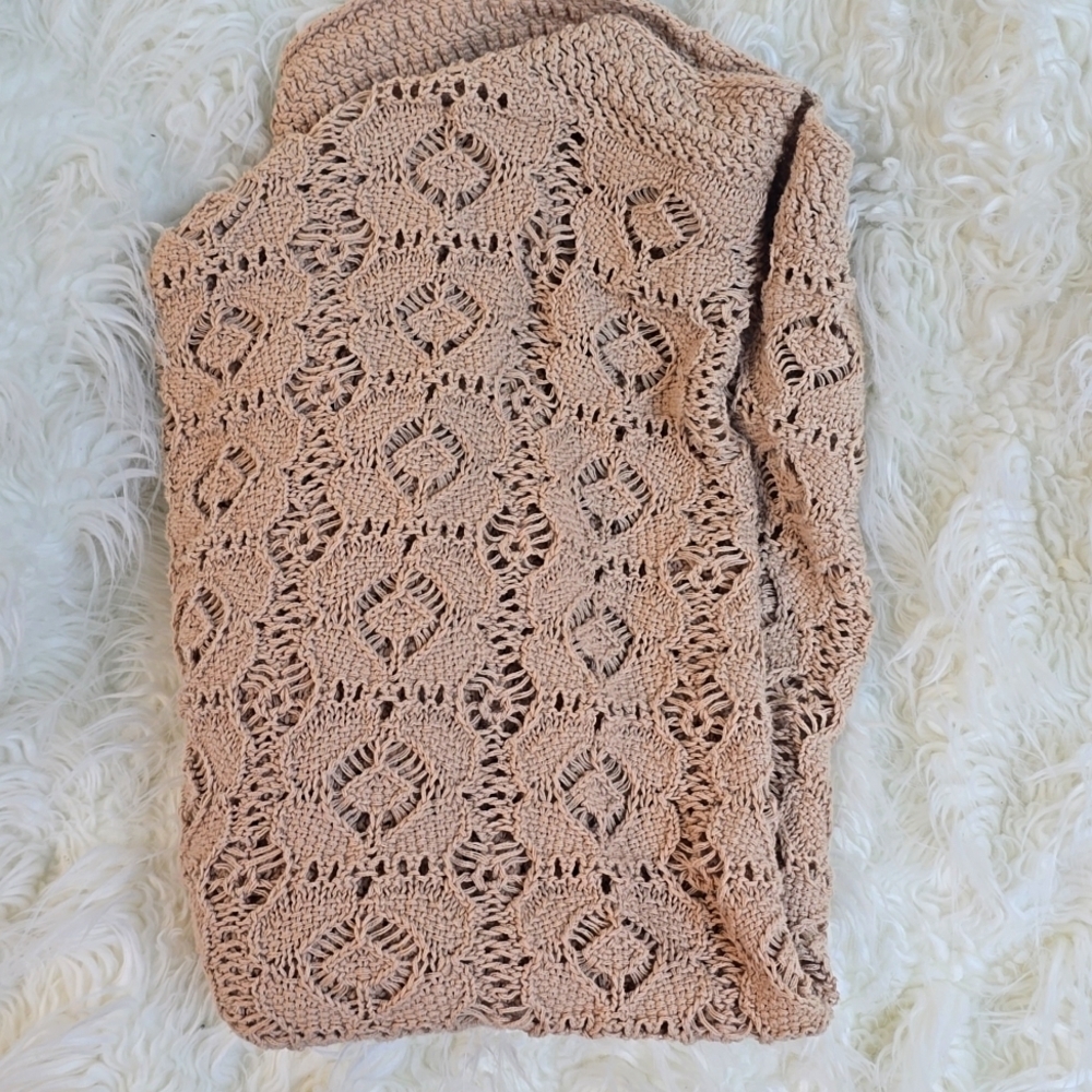 Christopher & Banks Brown Open Front Cardigan with Lace Pattern - Picture 5 of 5